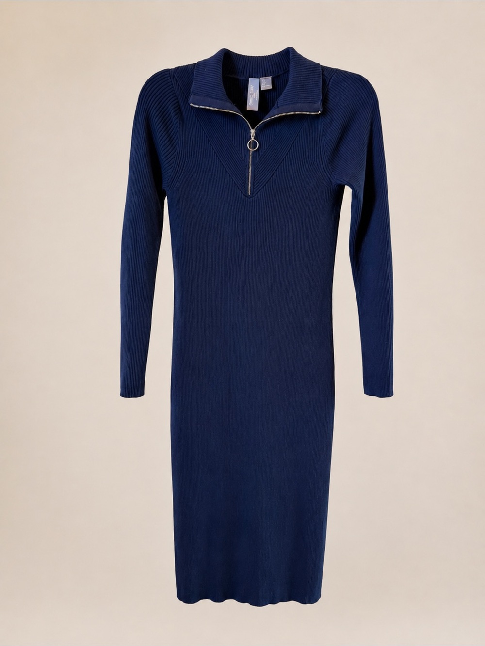 Sweaty Betty Navy Ribbed Half Zip Midi Sweater Dress Small